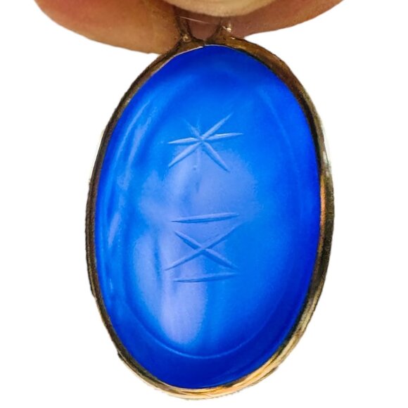 Lapis Lazuli Blue Scarab Vintage 1950s Gold Pendant & Necklace By WE Richards - Picture 7 of 13